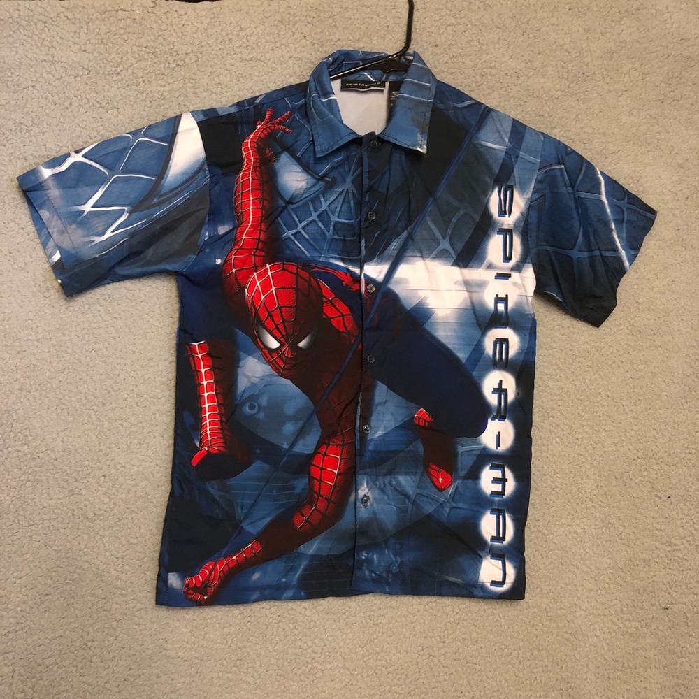 Spider-Man 2 Vintage 2004 Movie Promo Button Down Shirt Youth 12/14 Blue Marvel